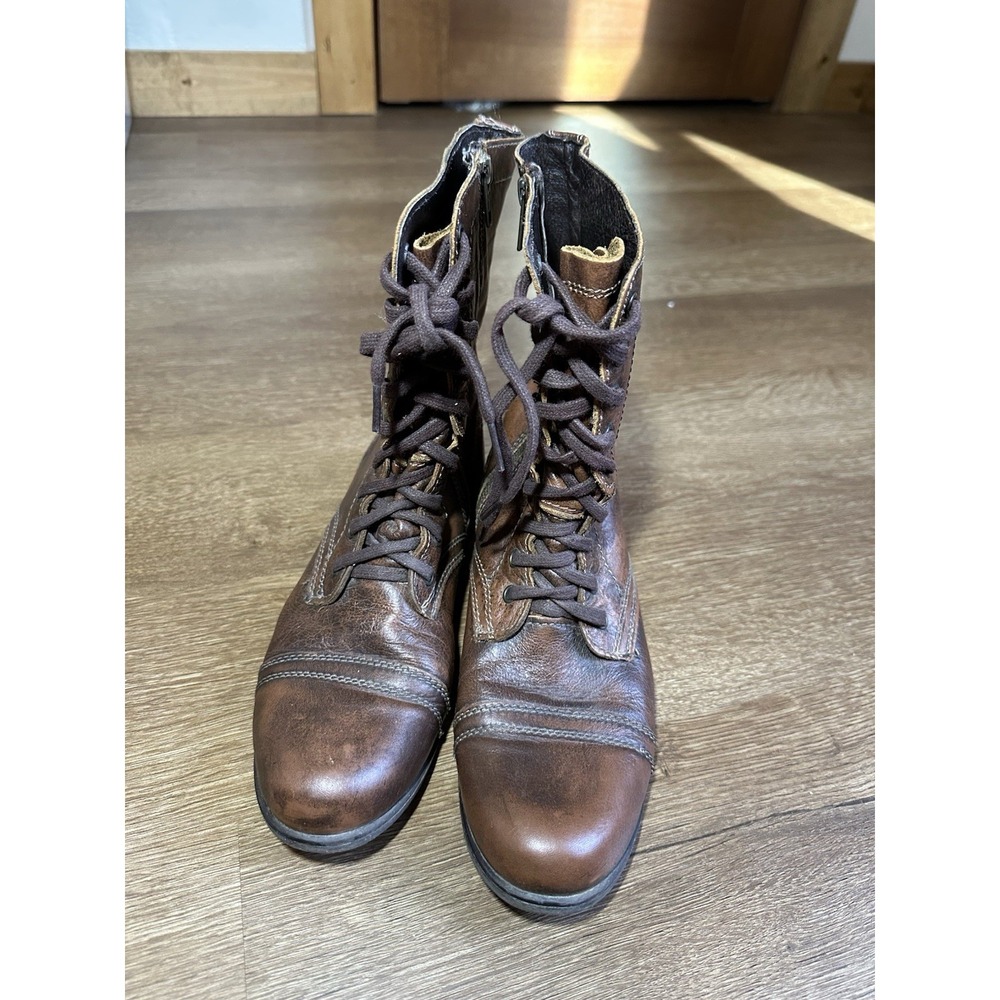Steve Madden Troopa Boots Brown Leather Combat Womens Size 10 Lace Up Zip - Picture 2 of 7